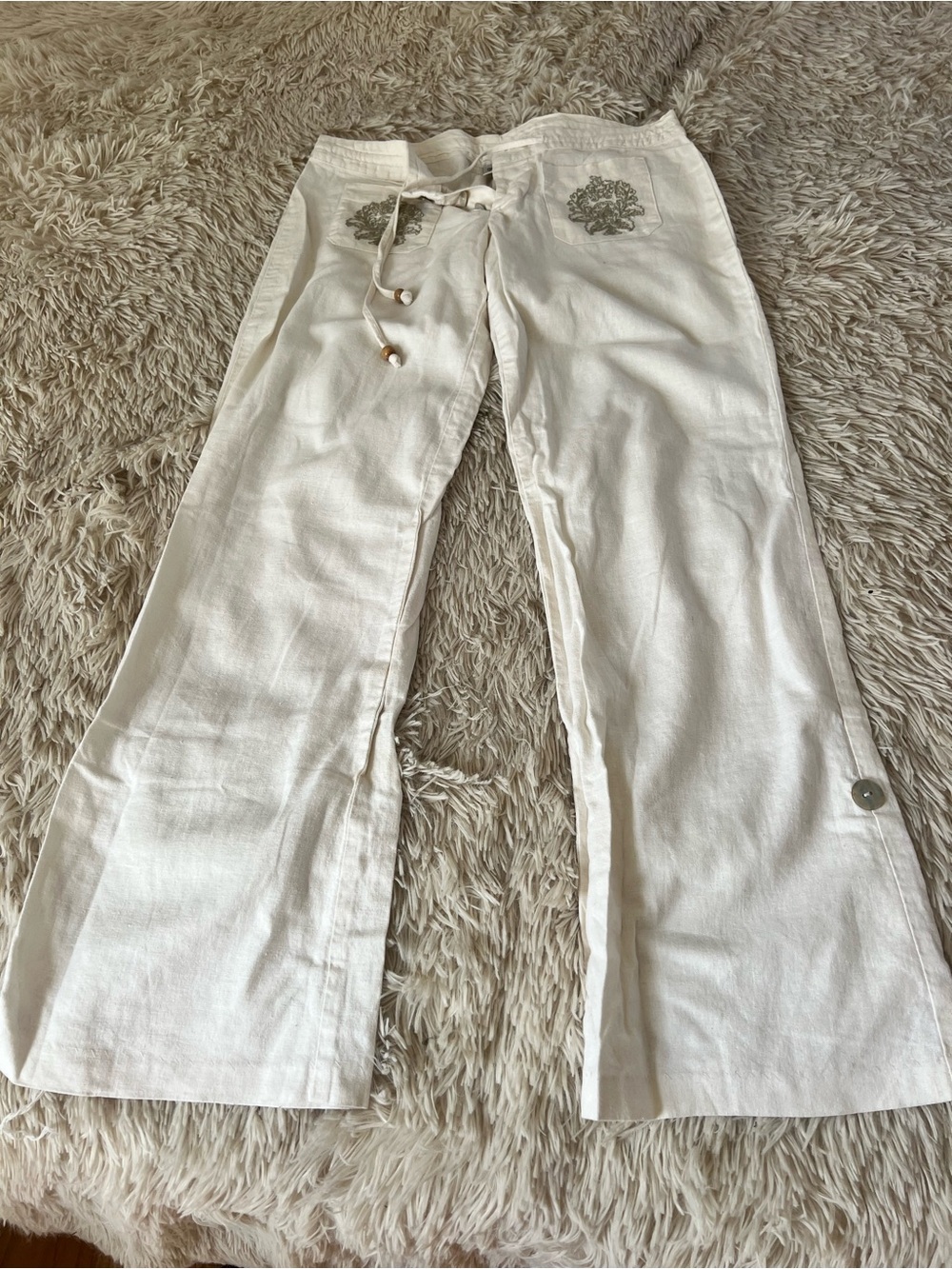 Guess Cream Wide-Leg Drawstring Pants